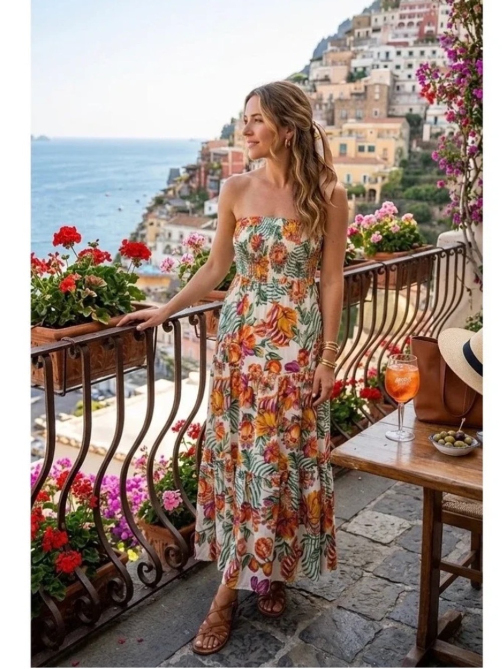 Abel The Label Tiered Strapless Fruit Print Maxi Dress Medium